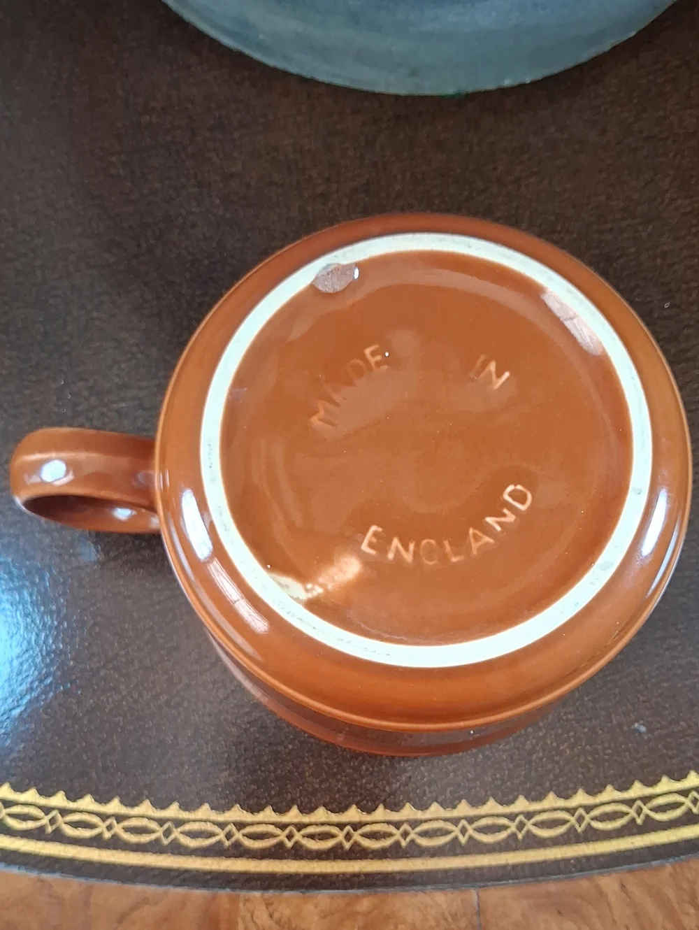 VTG. 70s English Brown Ceramic Soup Mug O- Ring Handle